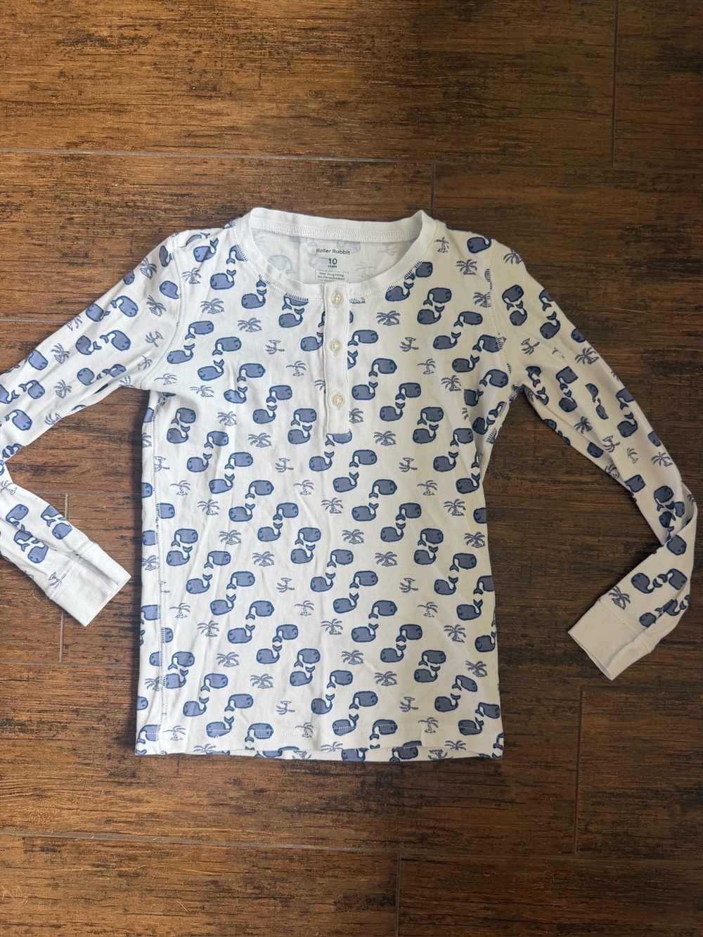Roller Rabbit Boys Size 10 Whale Palm Tree Henley Shirt Blue White